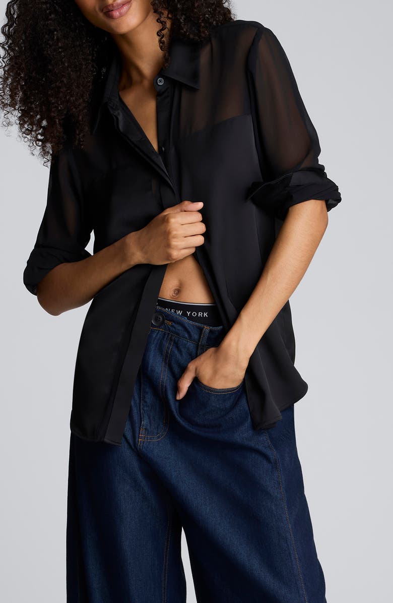 Kenneth Cole Sheer Satin Trim Shirt, Main, color, 