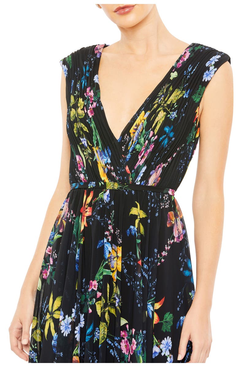 Mac Duggal Pleated Floral Cap Sleeve A Line Gown, Alternate, color, 