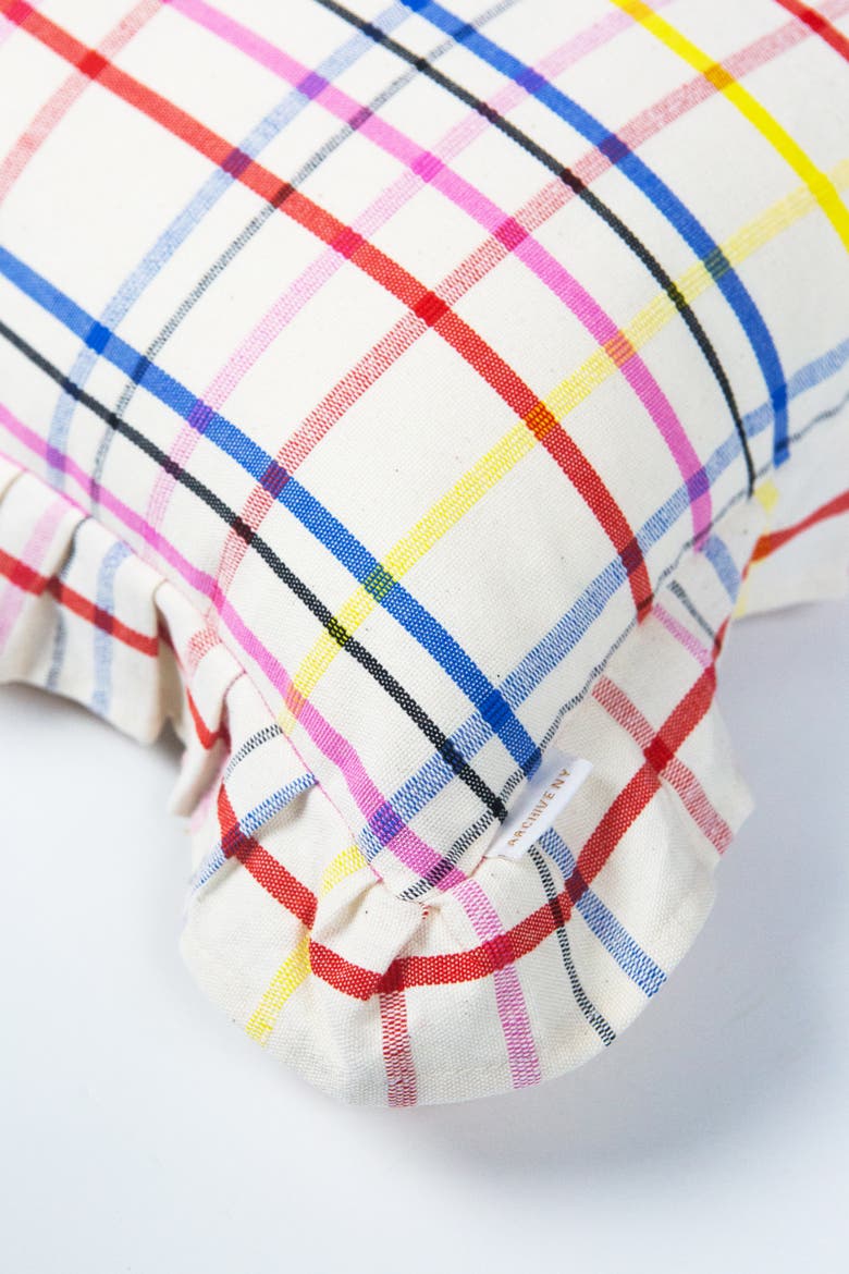 Vera Plaid Handwoven Cotton Throw Pillow, Alternate, color, White