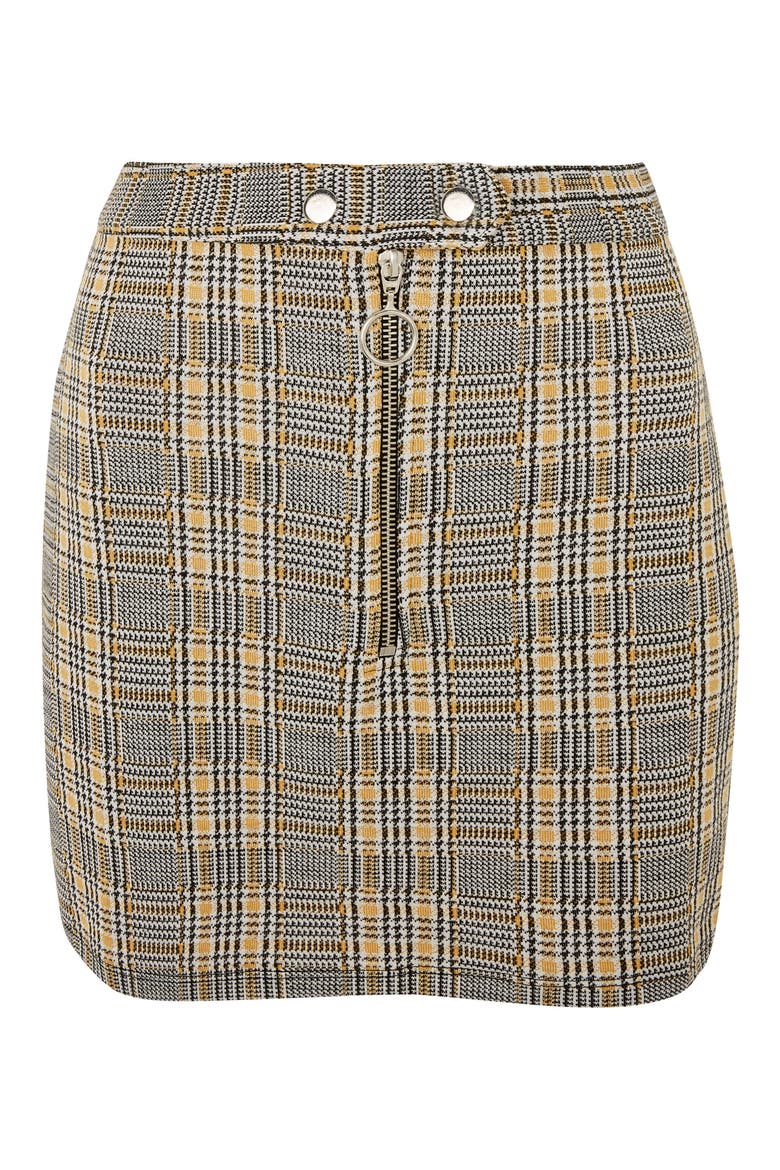 Zip Popper Plaid Miniskirt, Alternate, color, MUSTARD MULTI