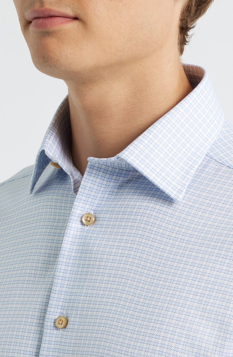 David Donahue Trim Fit Check Cotton Dress Shirt, Alternate, color, Sky/Chocolate