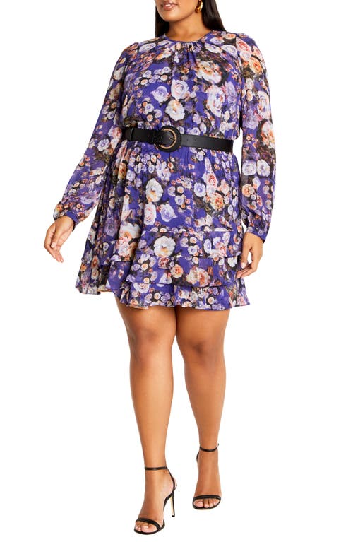 City Chic Suzie Long Sleeve Dress in Royal Rose 