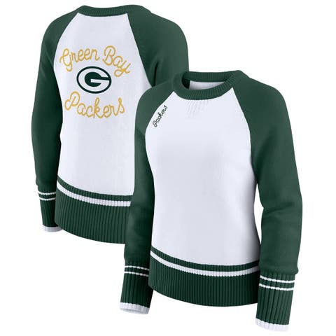Women's WEAR by Erin Andrews White/Green Green Bay Packers Colorblock Raglan Sweater