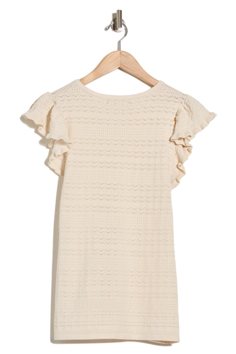 Ruffle Cap Sleeve Pointelle Sweater, Alternate, color, CREAM