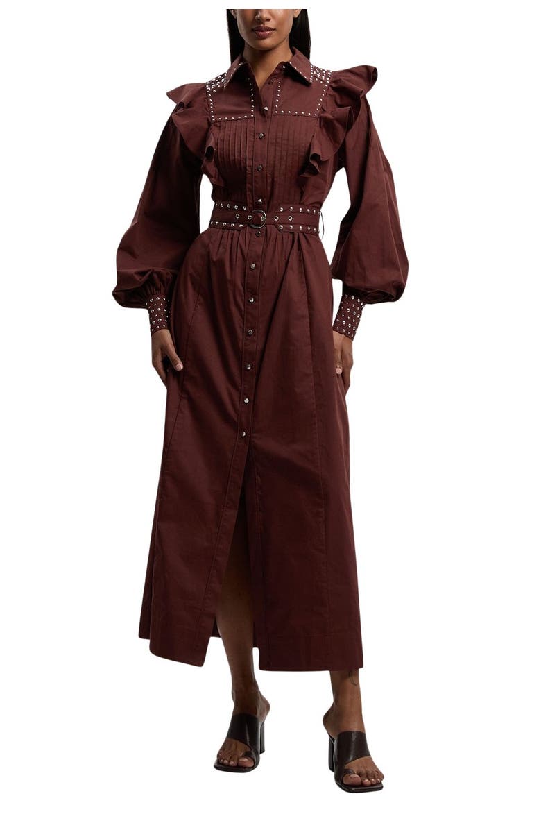 Karen Millen Cotton Studded Maxi Shirt Dress, Alternate, color, Chocolate