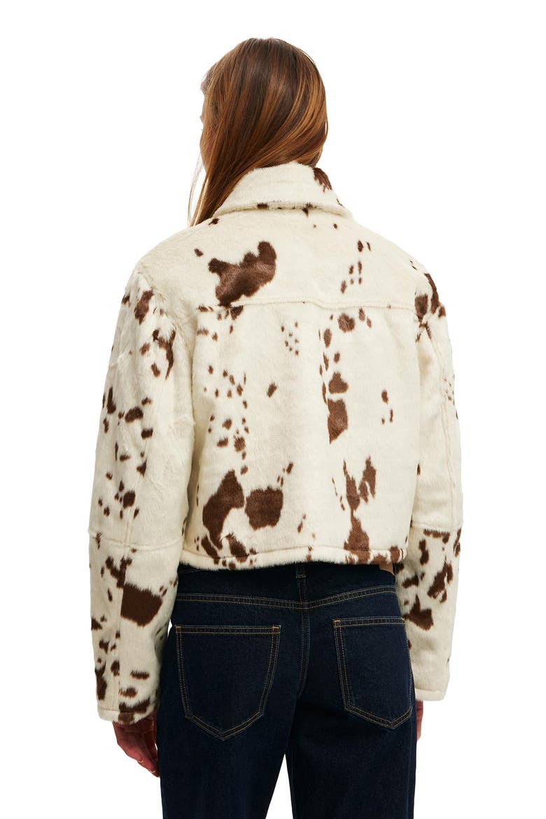 Women's Cow Faux Fur Jacket, Alternate, color, Brown