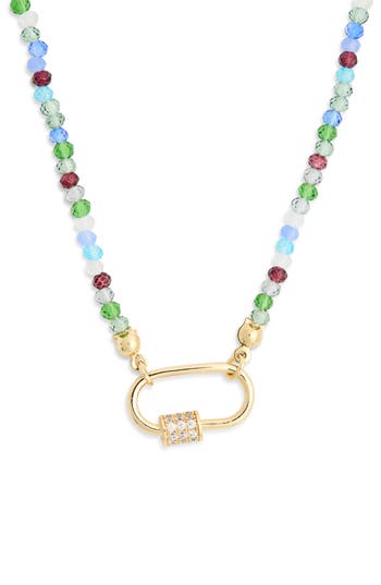 Leith Cubic Zirconia & Crystal Beaded Carabiner Necklace