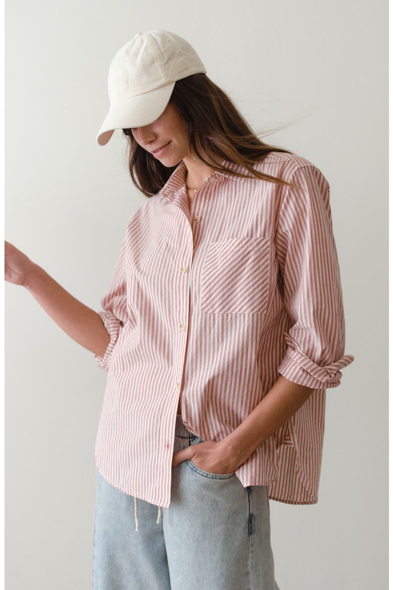 Jane California Relaxed Stripe Cotton Poplin Button-Up Shirt, Alternate, color, RUST STRIPE
