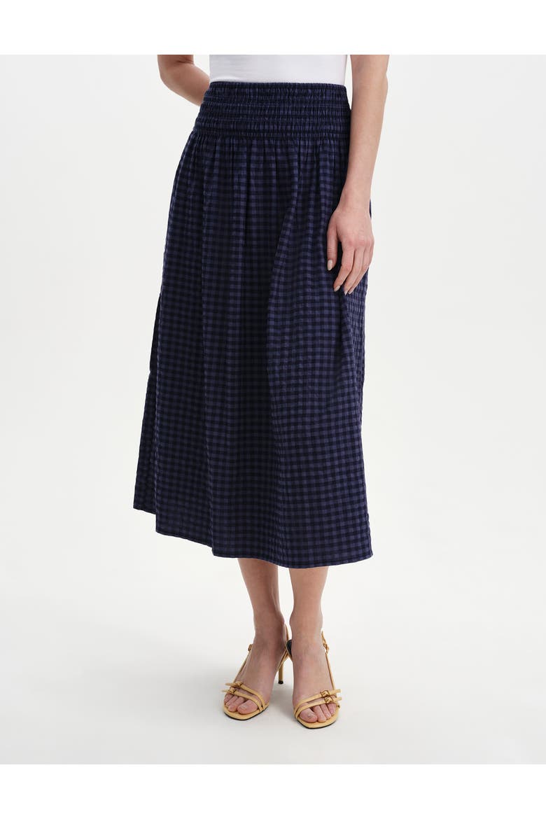 Vanessa Gingham Seersucker Midi Skirt, Main, color, Navy