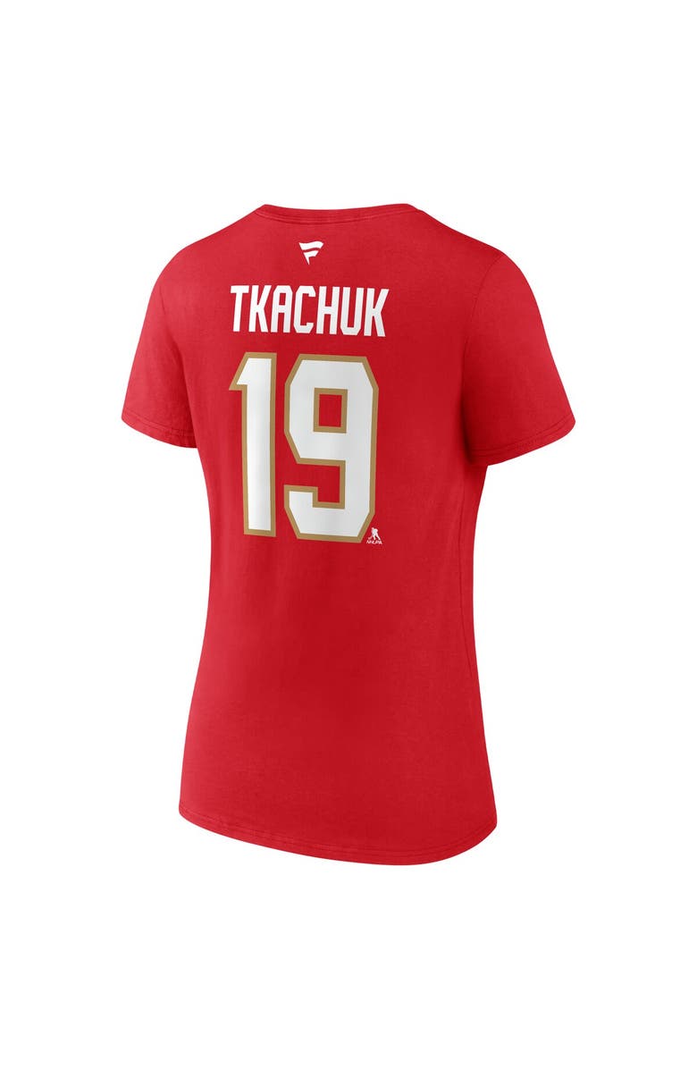 FANATICS Women's Fanatics Matthew Tkachuk Red Florida Panthers 2025 Stanley Cup Champions Authentic Stack Name & Number V-Neck T-Shirt, Alternate, color, 
