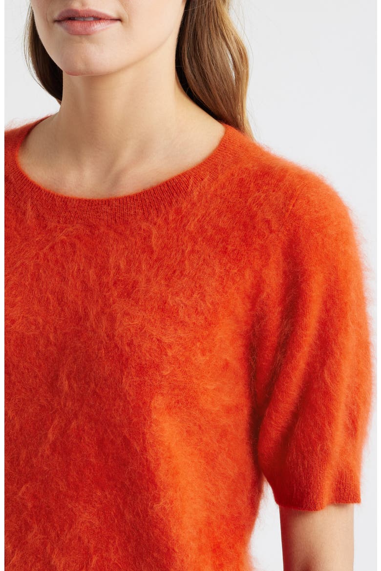 Brushed Cashmere Short Sleeve Sweater, Alternate, color, ROUGE