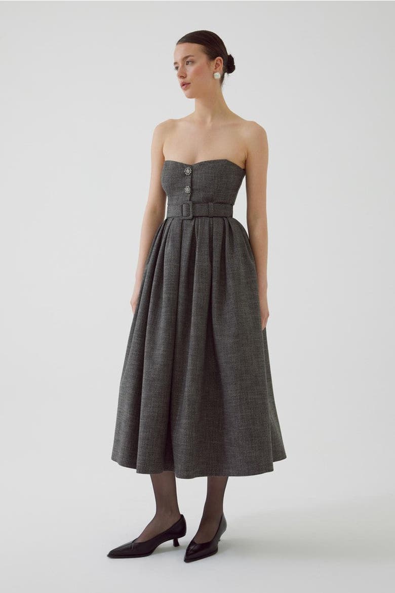 Arlan Midi Strapless Dress, Alternate, color, ANTHRACITE