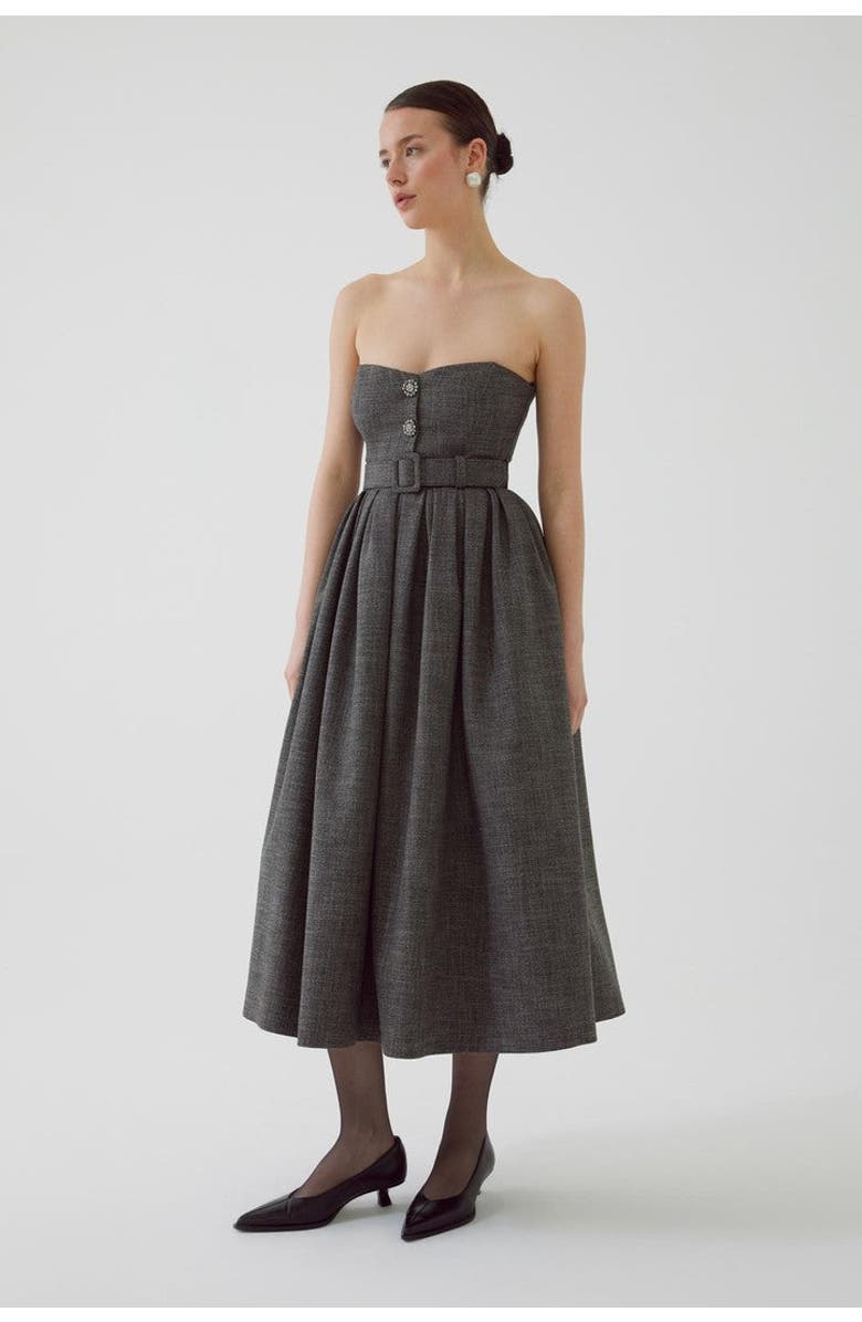 Exquise Arlan Midi Strapless Dress, Alternate, color, Anthracite