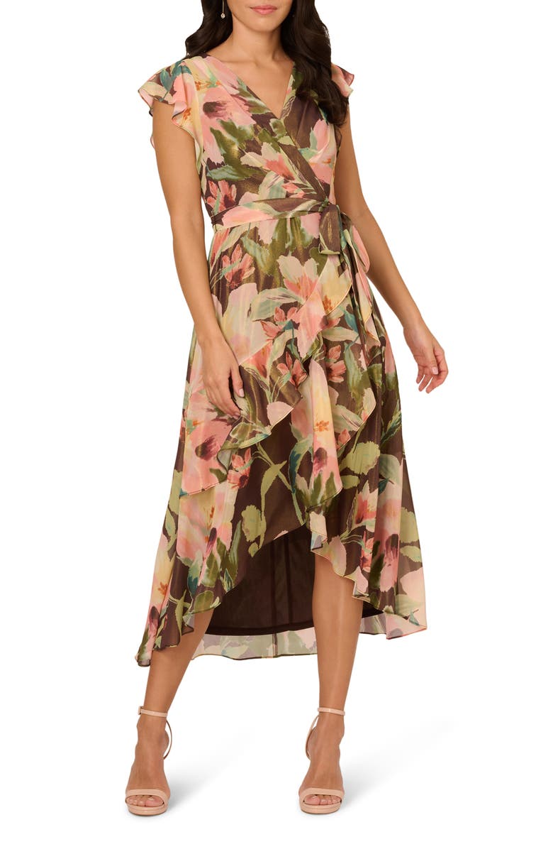 Adrianna Papell Floral High-Low Midi Dress, Main, color,