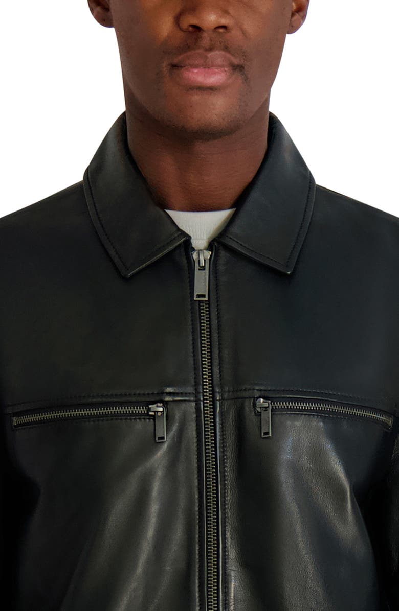 KARL LAGERFELD Leather Zip Jacket, Alternate, color, Black