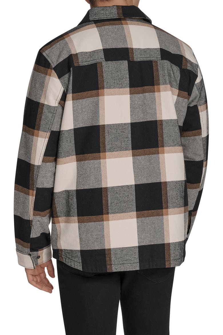 Insulated Plaid Cotton Flannel Zip-Up Shirt Jacket, Alternate, color, BLACK/ CARAMEL