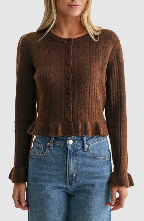 Pointelle Peplum Cardigan