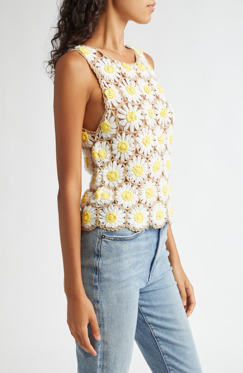 Alice + Olivia Reva Daisy Crochet Shell Top, Alternate, color, White Floral