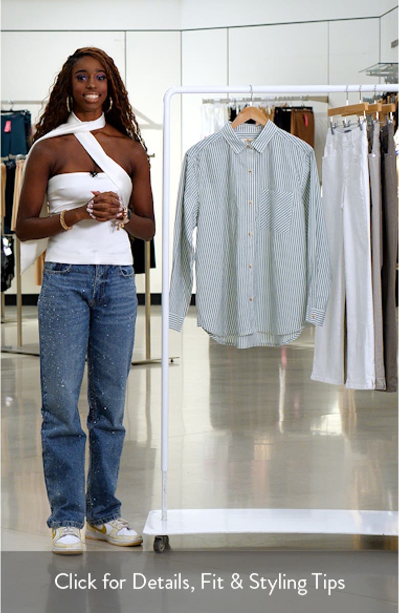 Abbey Stripe Cotton Poplin Button-Up Shirt, sales video thumbnail