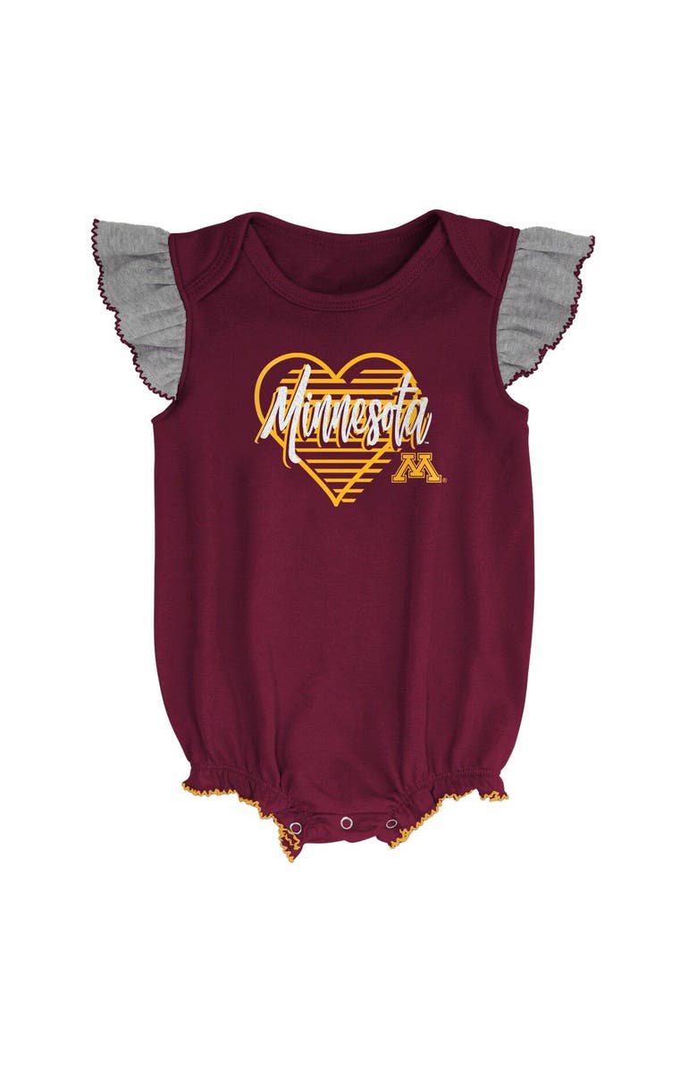 Outerstuff Girls Newborn & Infant Maroon/Heather Gray Minnesota Golden Gophers All The Love Bodysuit Bib & Booties Set, Alternate, color, Maroon