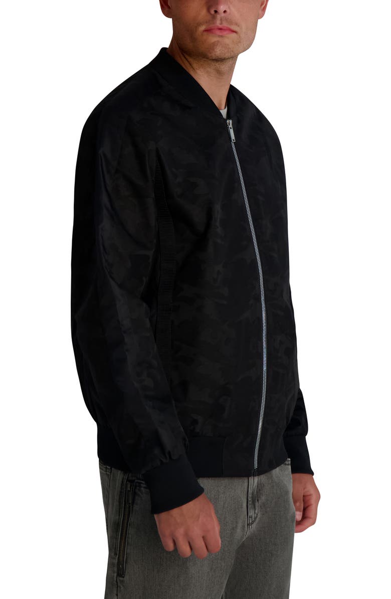 KARL LAGERFELD Camo Bomber Jacket, Alternate, color, Black