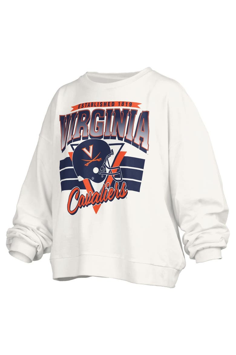 Women's Pressbox White Virginia Cavaliers Oversized Janice Retro Waist-Length Pullover Sweatshirt, Alternate, color, White