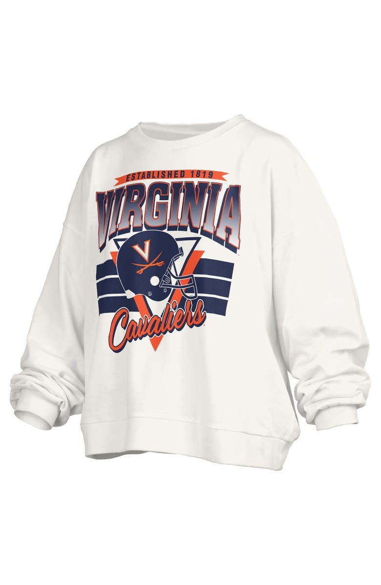 PRESSBOX Women's Pressbox White Virginia Cavaliers Oversized Janice Retro Waist-Length Pullover Sweatshirt, Alternate, color,