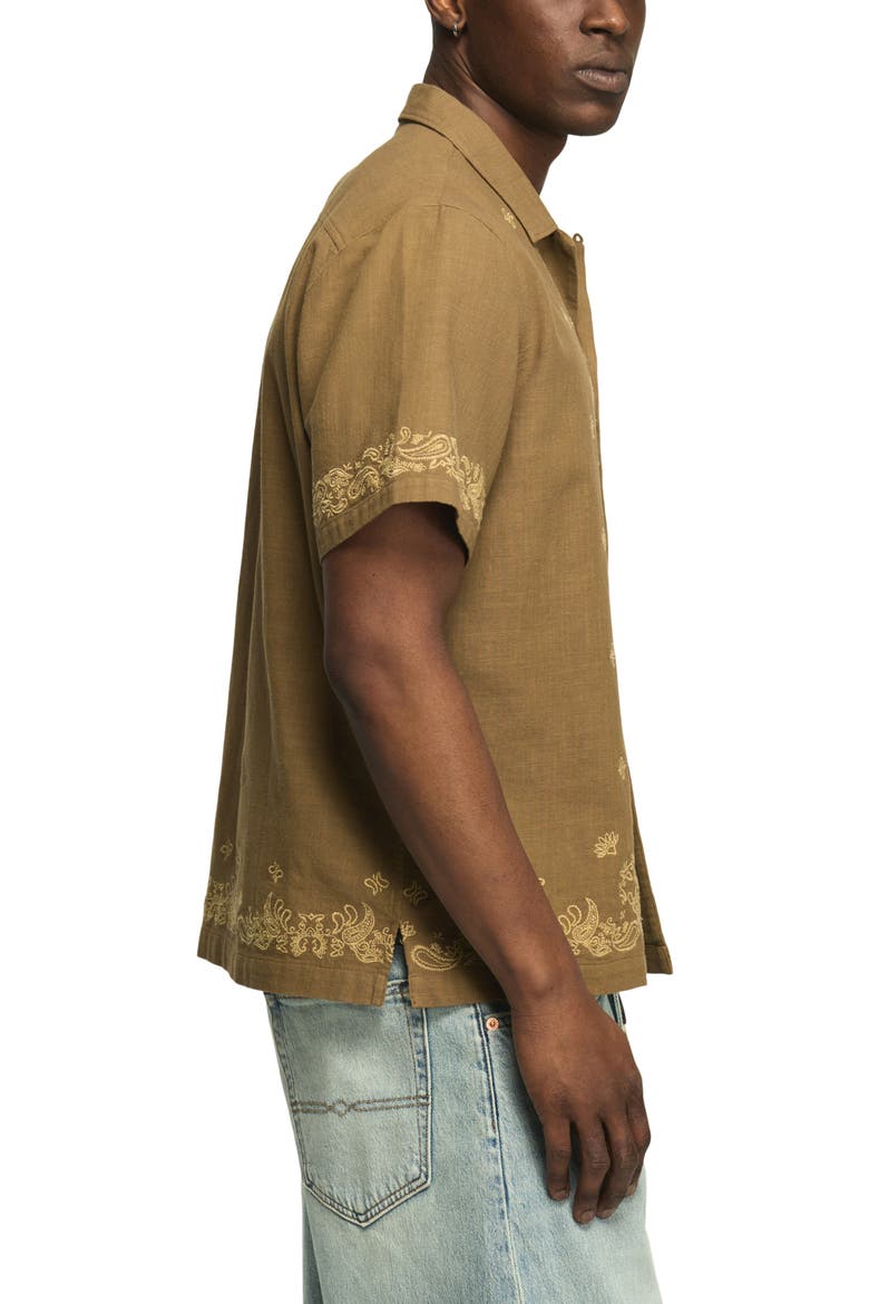 Embroidered Paisley Camp Shirt, Alternate, color, KANGAROO