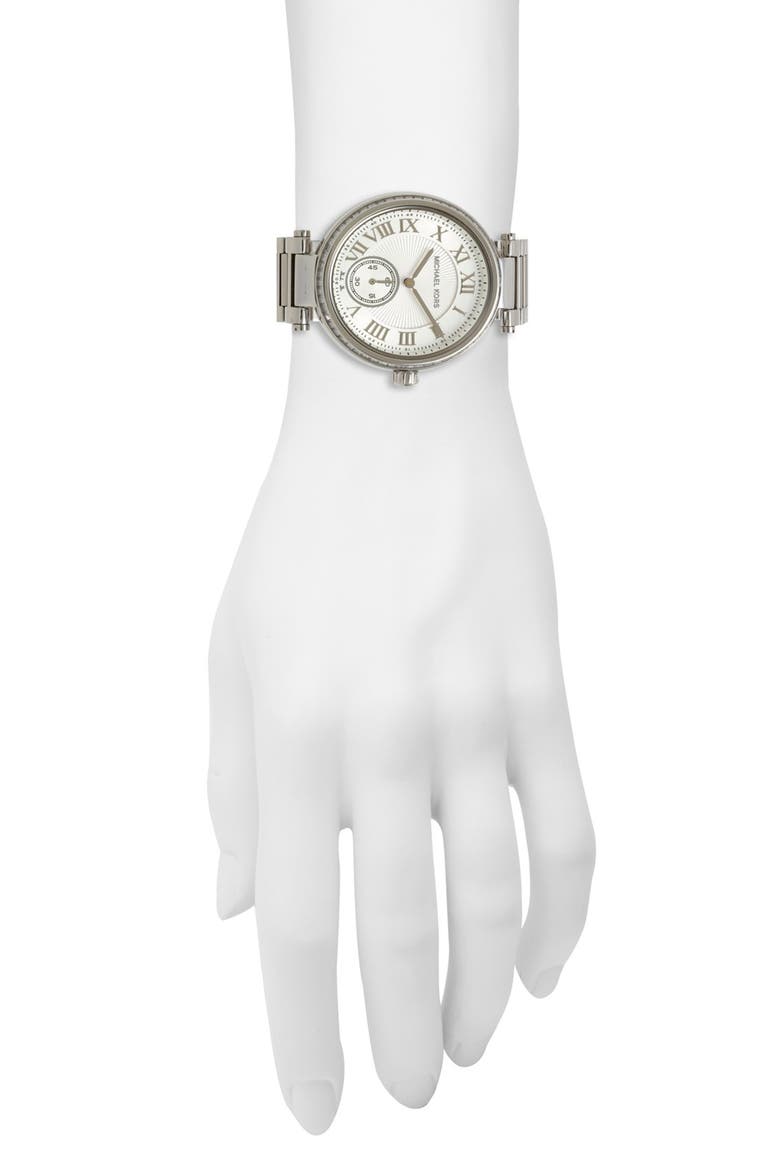 Michael Kors 'Skylar' Crystal Bezel Bracelet Watch, 42mm, Alternate, color, SILVER