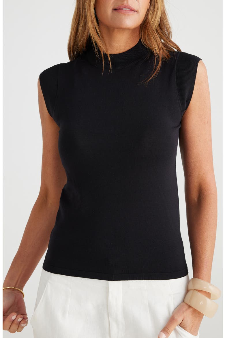 Paula Mock Neck Cap Sleeve Sweater, Main, color, BLACK