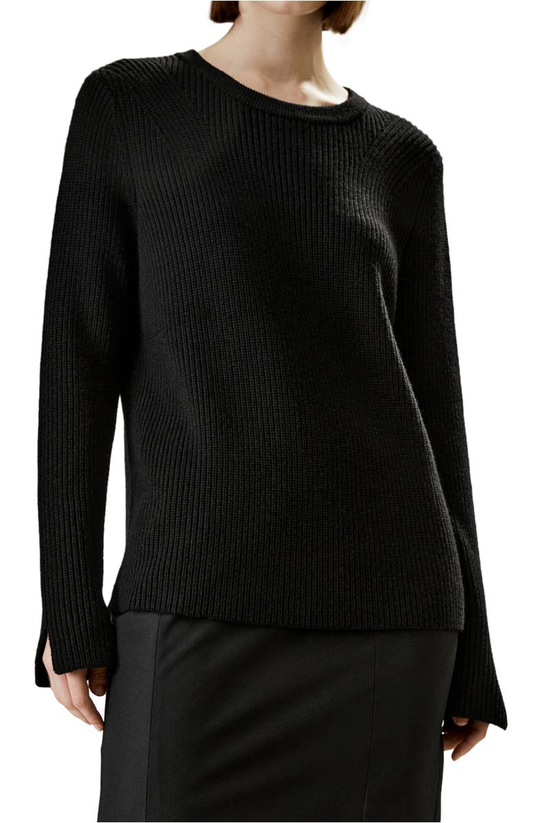 Lilysilk Merino Wool Ribbed Slit Cuff Sweater, Main, color, 