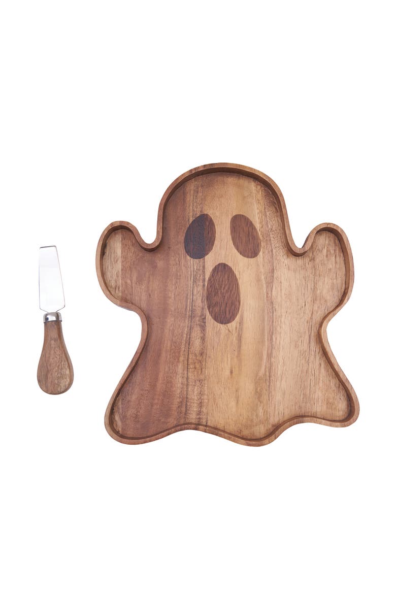 Ghost Halloween Mango Wood Serving Board Spreader 2-Piece Set 10" x 11", Alternate, color, Brown