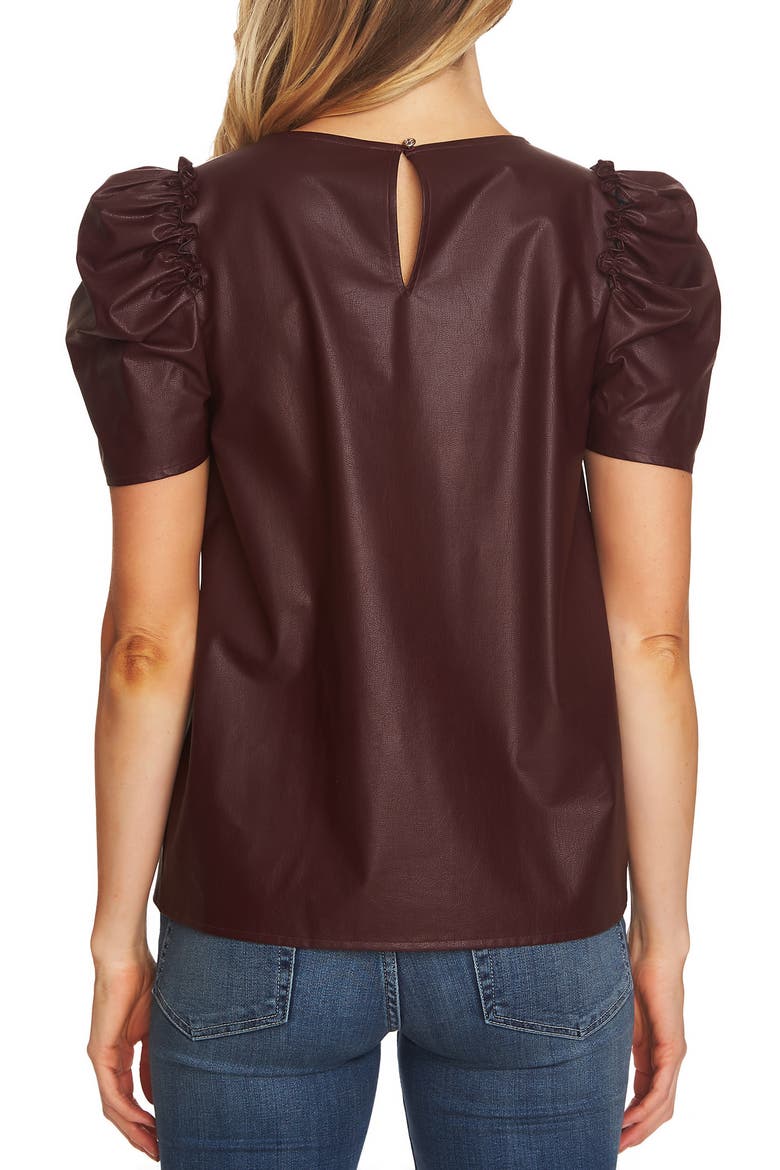 Puff Sleeve Faux Leather Top, Alternate, color, DEEP CLARET