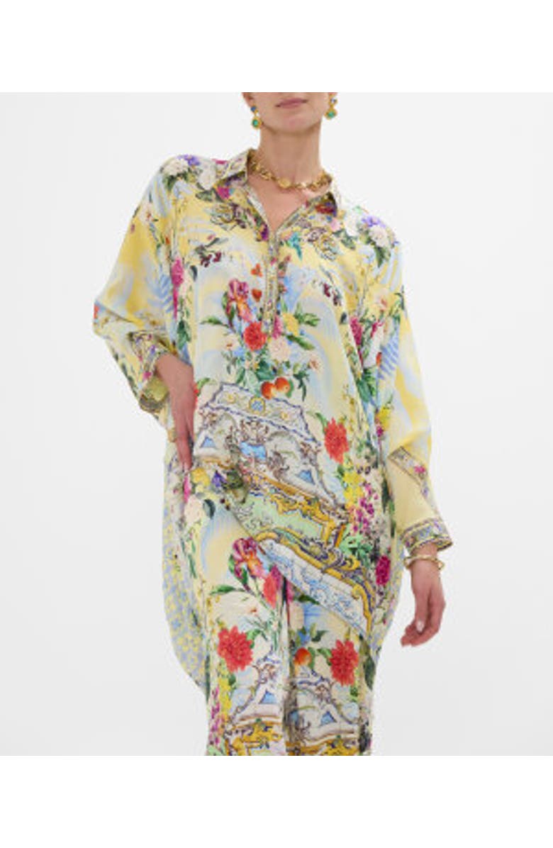 Camilla Button Up Top With Draped Back Flor Fantastica, Alternate, color, Flor Fantastica