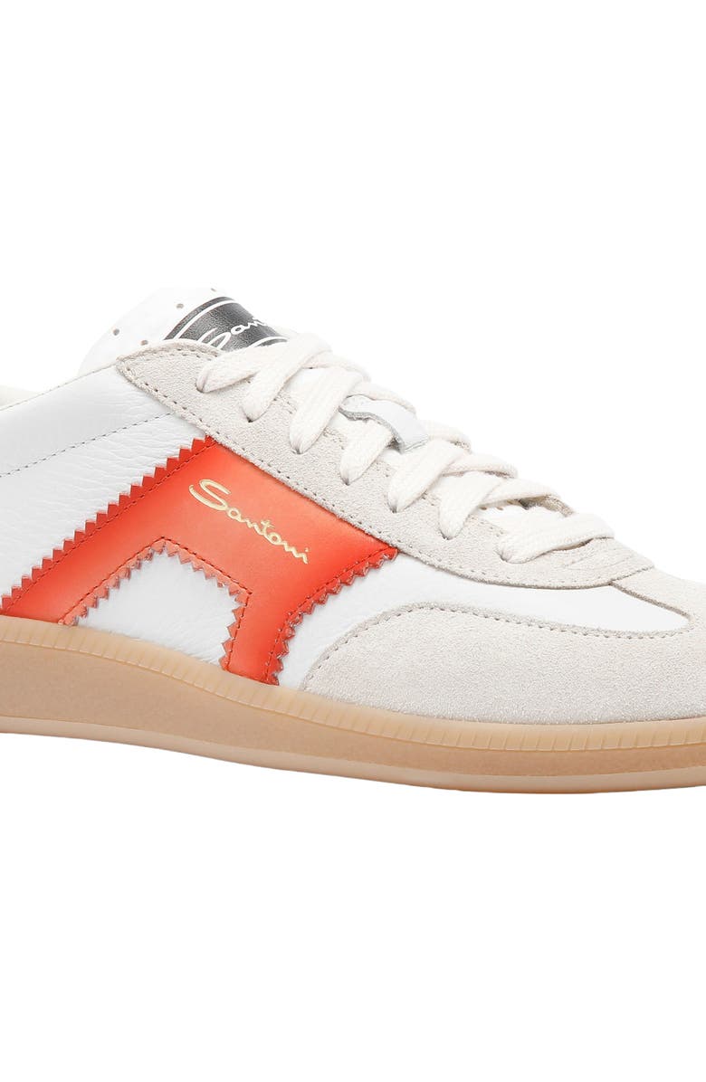 Santoni Women's leather and suede DBS Oly sneaker, Alternate, color, White/ Orange