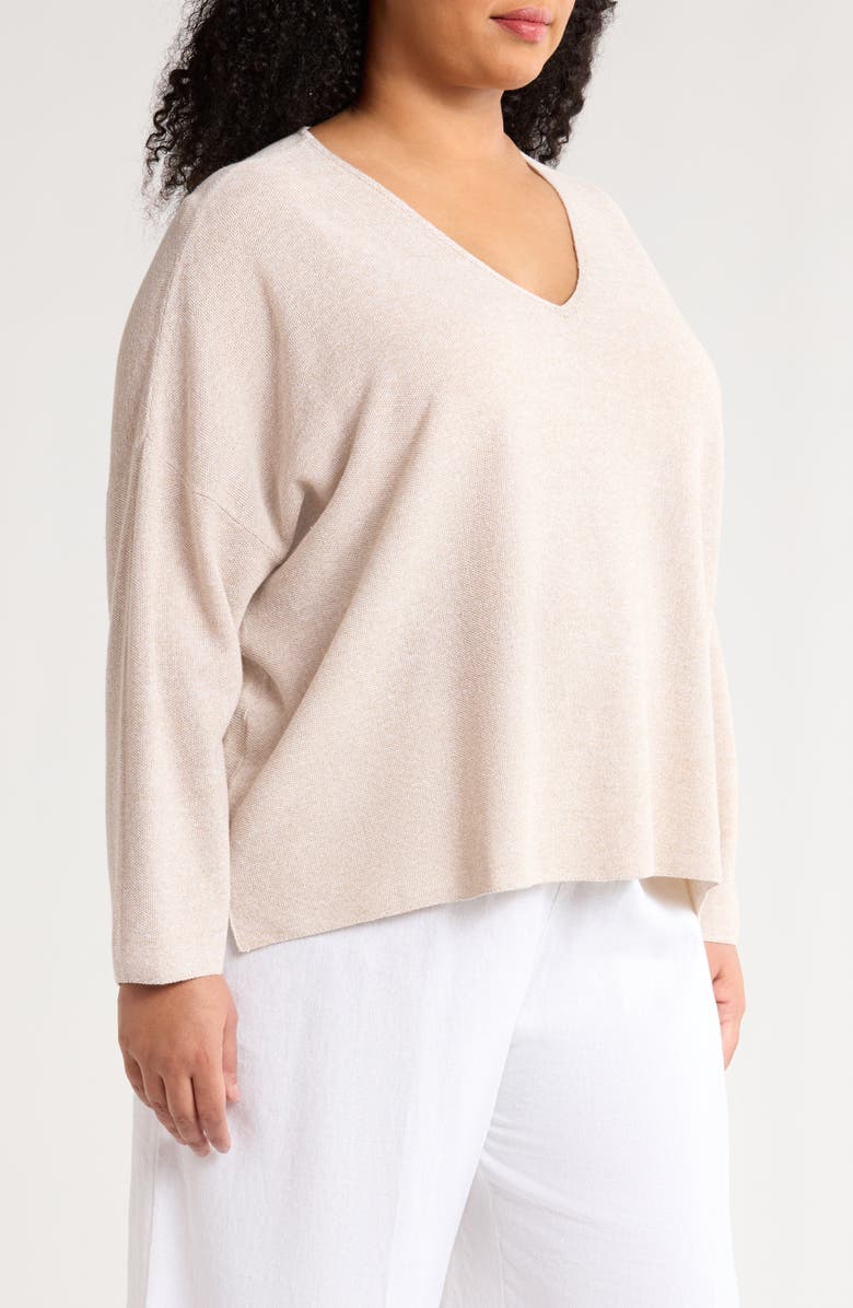 Eileen Fisher Organic Linen & Organic Cotton V-Neck Sweater, Alternate, color, Undyed Natural