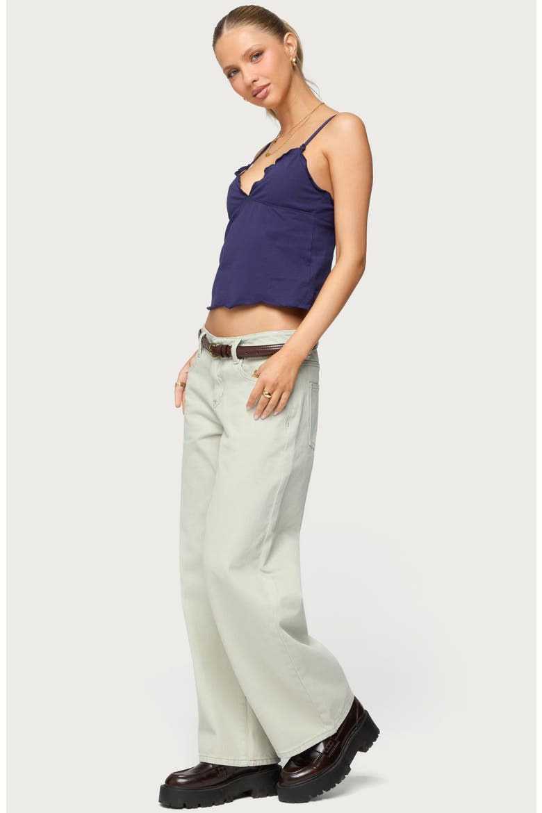 Glendon Lettuce Edge Crop Stretch Cotton Camisole, Alternate, color, NAVY