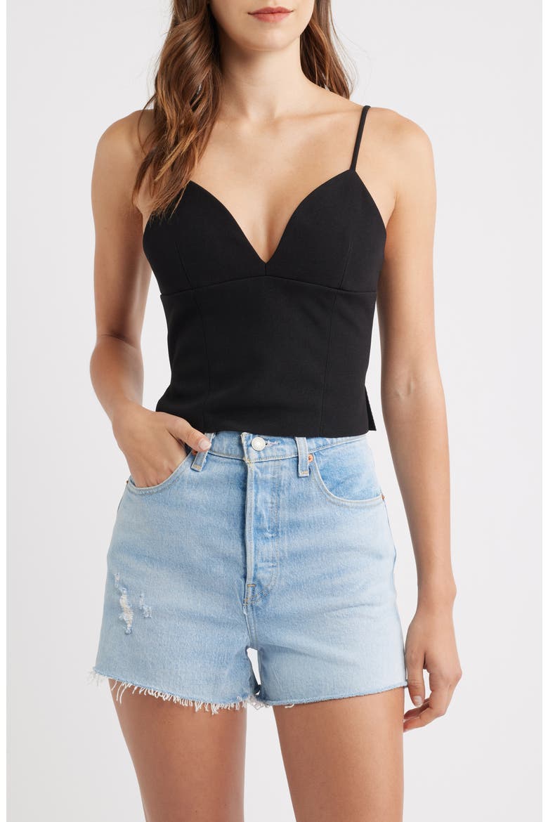 Sculpture Deep V-Neck Corset Crop Camisole, Main, color, BLACK