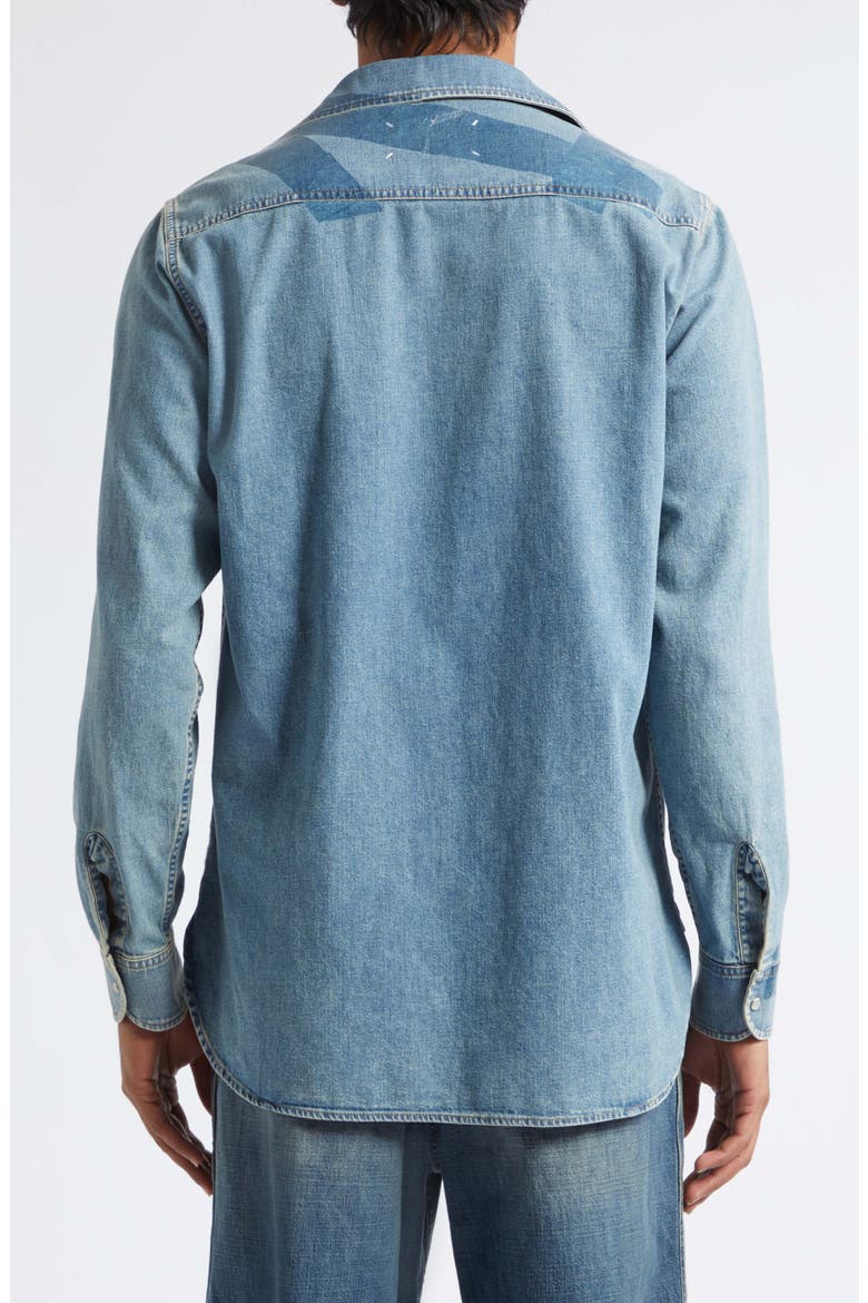 Oversize Taped Denim Shirt, Alternate, color, ICE BLUE