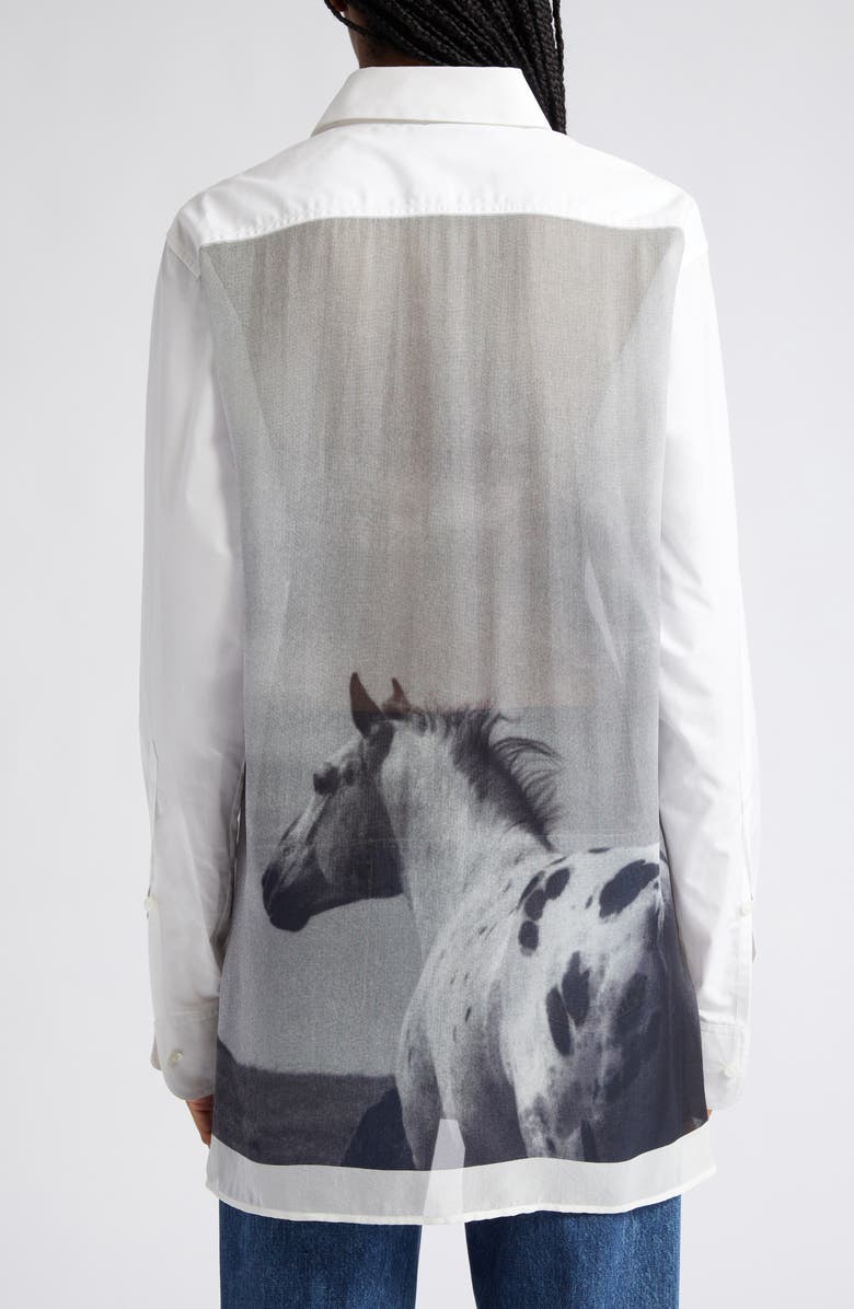 Stella McCartney Horse Print Cotton Button-Up Shirt, Alternate, color,
