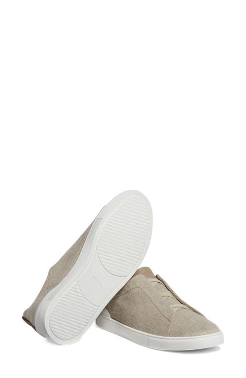 Zegna Round Toe Low Top Casual Shoes In Light Beige Solid