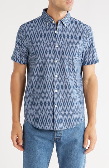 Original Penguin Geometric Print Stretch Cotton Button-up Shirt In Blue