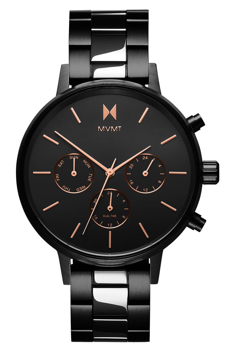 MVMT Nova Chronograph Bracelet Watch, 38mm, Main, color, SILVER/ BLACK
