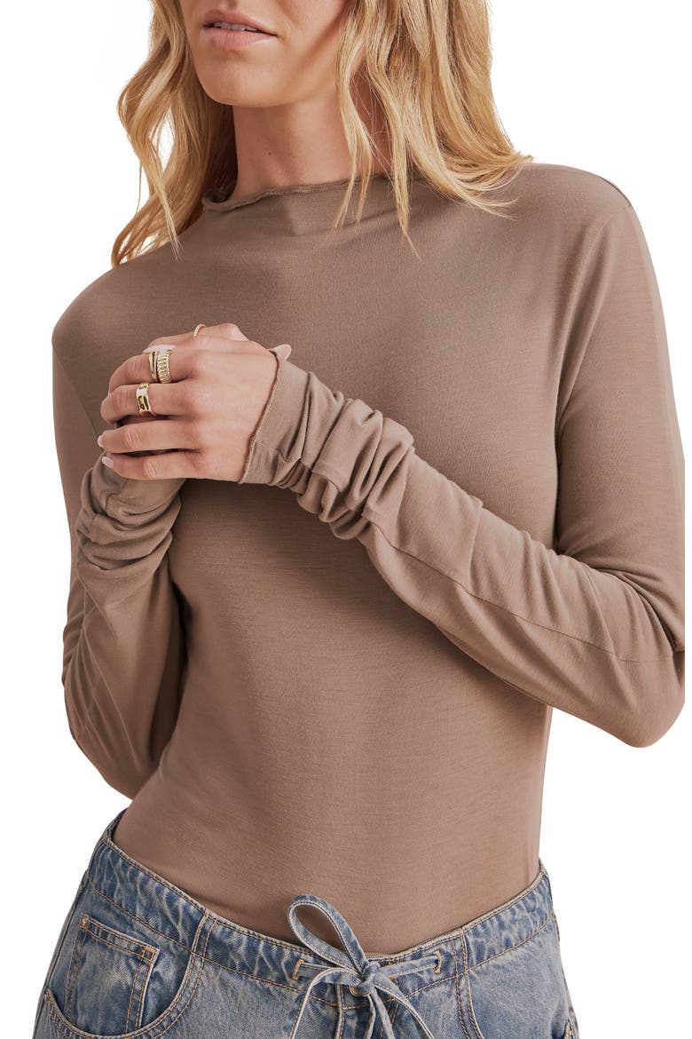 Bamboo Long Sleeve Mock Neck Top, Alternate, color, TAUPE