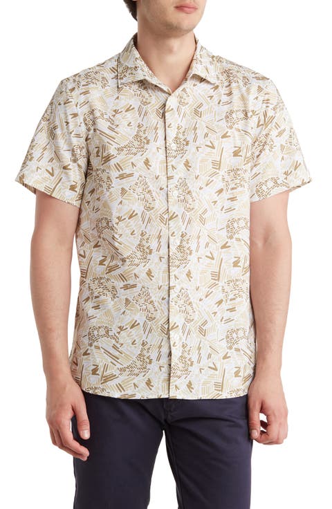 Slim Fit Short Sleeve Stretch Button-Up Shirt