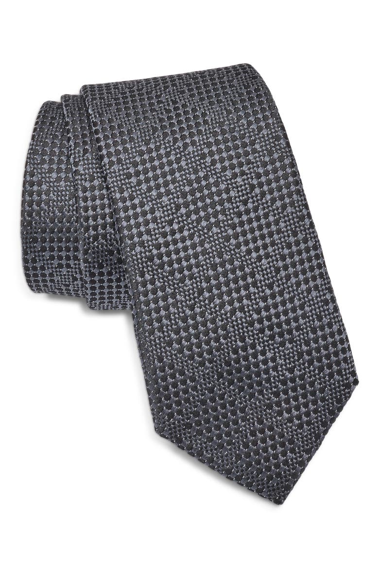 Cain Grid Silk Jacquard Tie, Main, color, BLACK