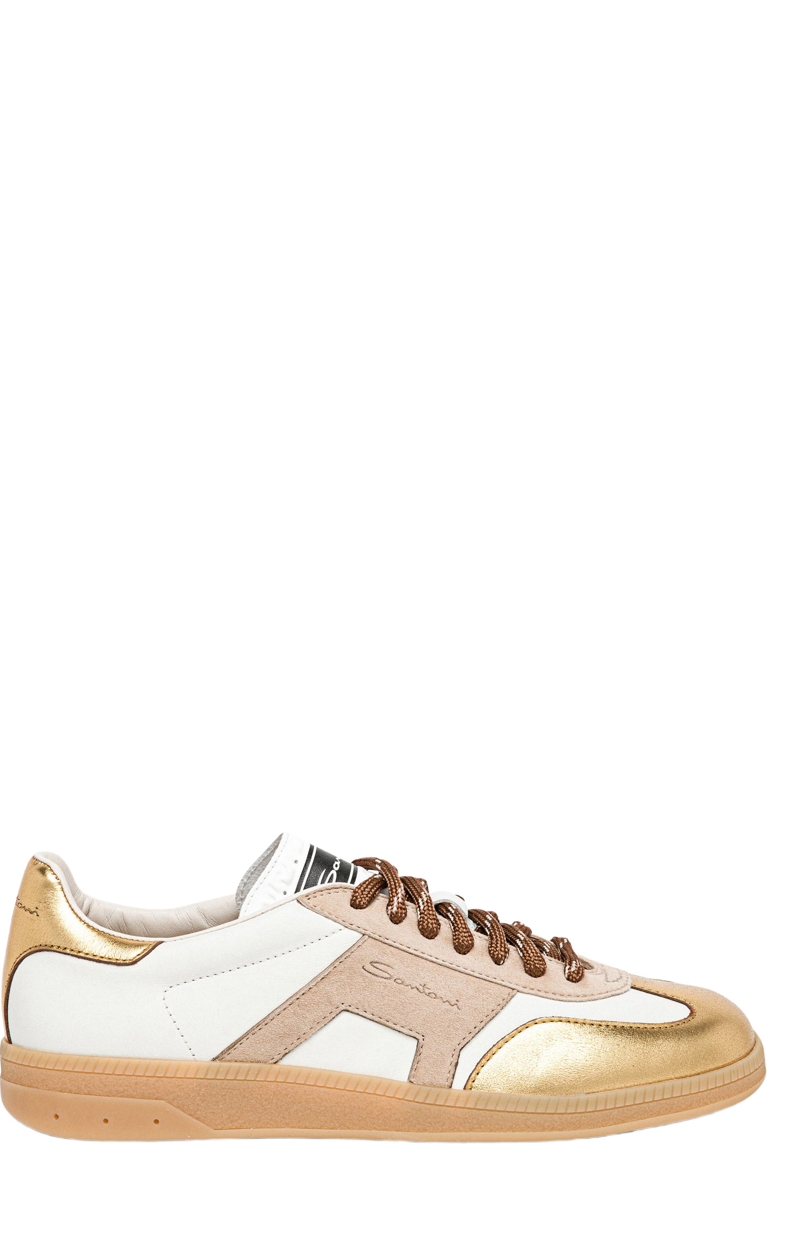 Santoni Women's leather and suede DBS Oly sneaker, Main, color, White/Beige/Silver