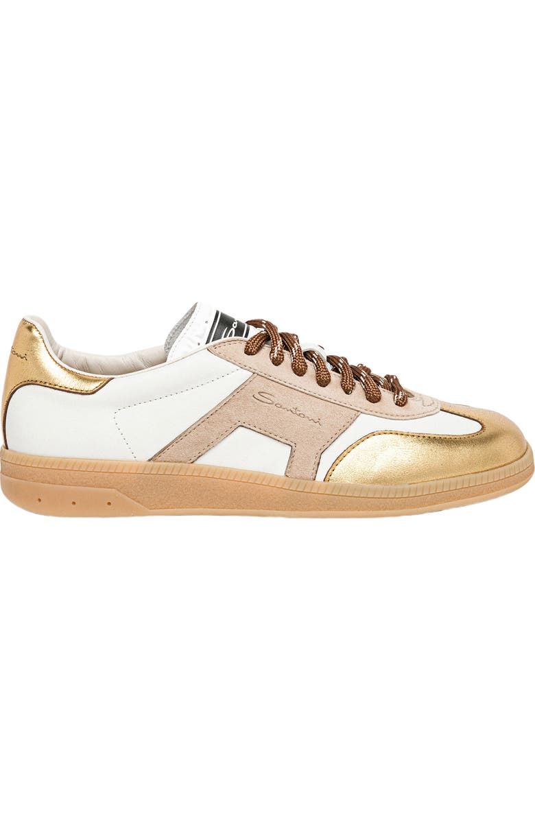 Santoni Women's leather and suede DBS Oly sneaker, Main, color, White/Beige/Silver