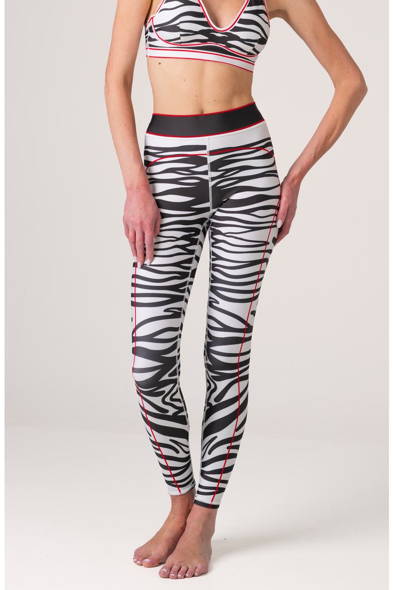 Zebra Stripe High-Waisted Leggings, Main, color, White