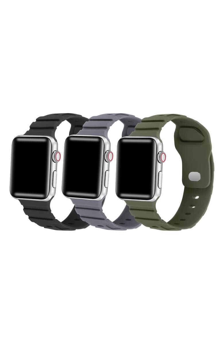 The Posh Tech Assorted 3-Pack Ridge Silicone Apple Watch<sup>®</sup> Watchbands, Alternate, color, Black Multi